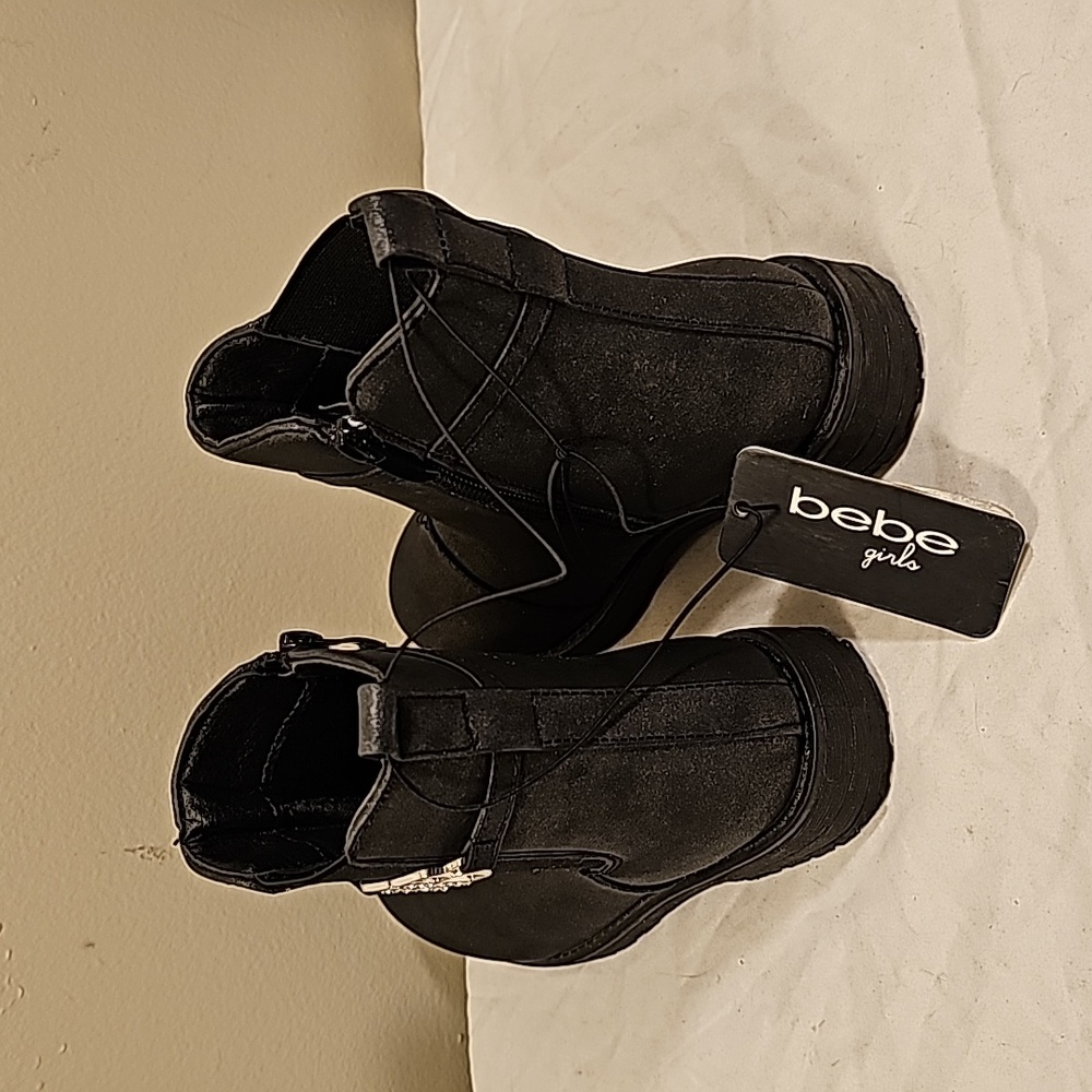 Dress boots stylish booties size 1 / 2 / 13 new black BEBE Girls LOW HEEL - Picture 6 of 9